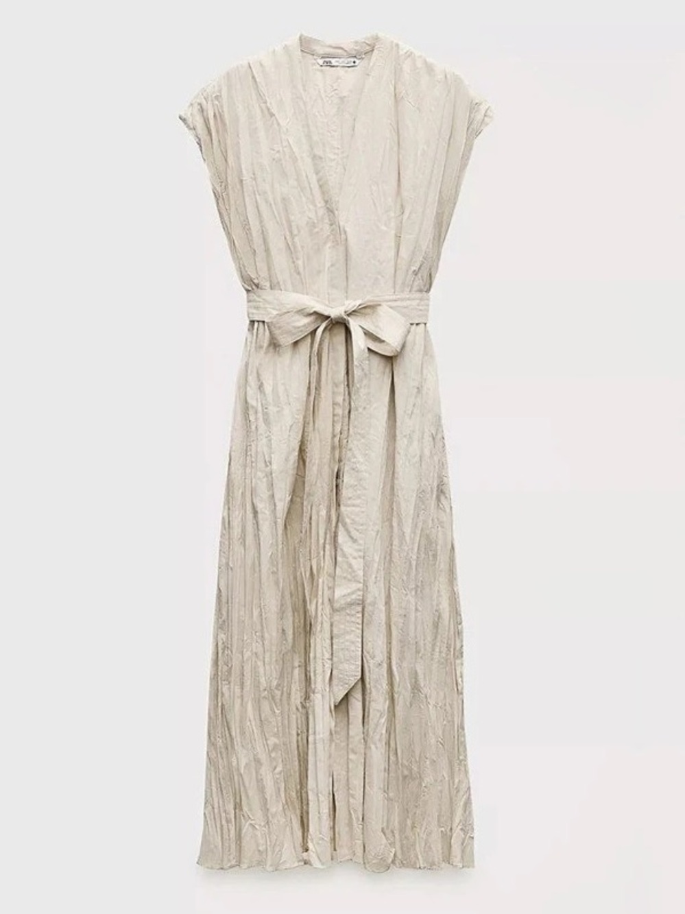 ZW Collection Belted Wrinkled Dress Maxi Dress in Cream NWT